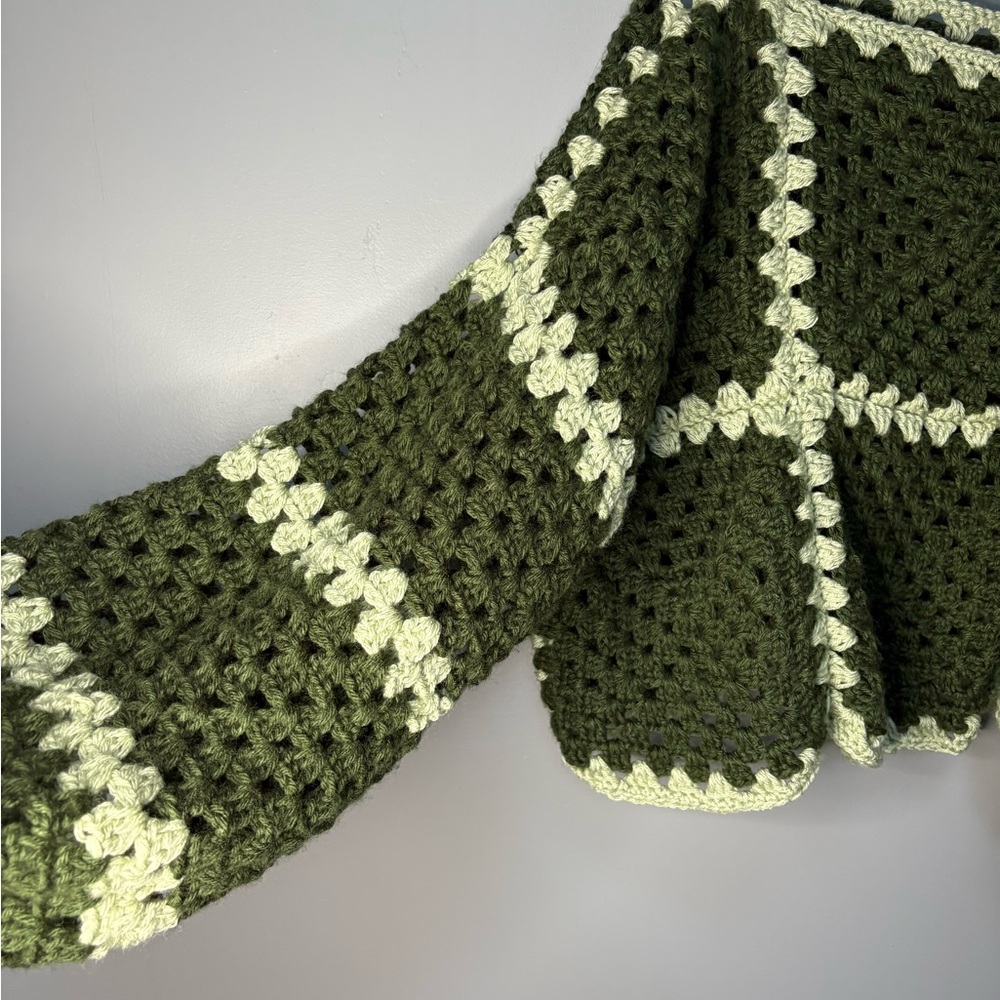 Handmade Trendy Army Green Crochet Sweater Balloon Sleeve Comfy Oversized M/L - Picture 4 of 10